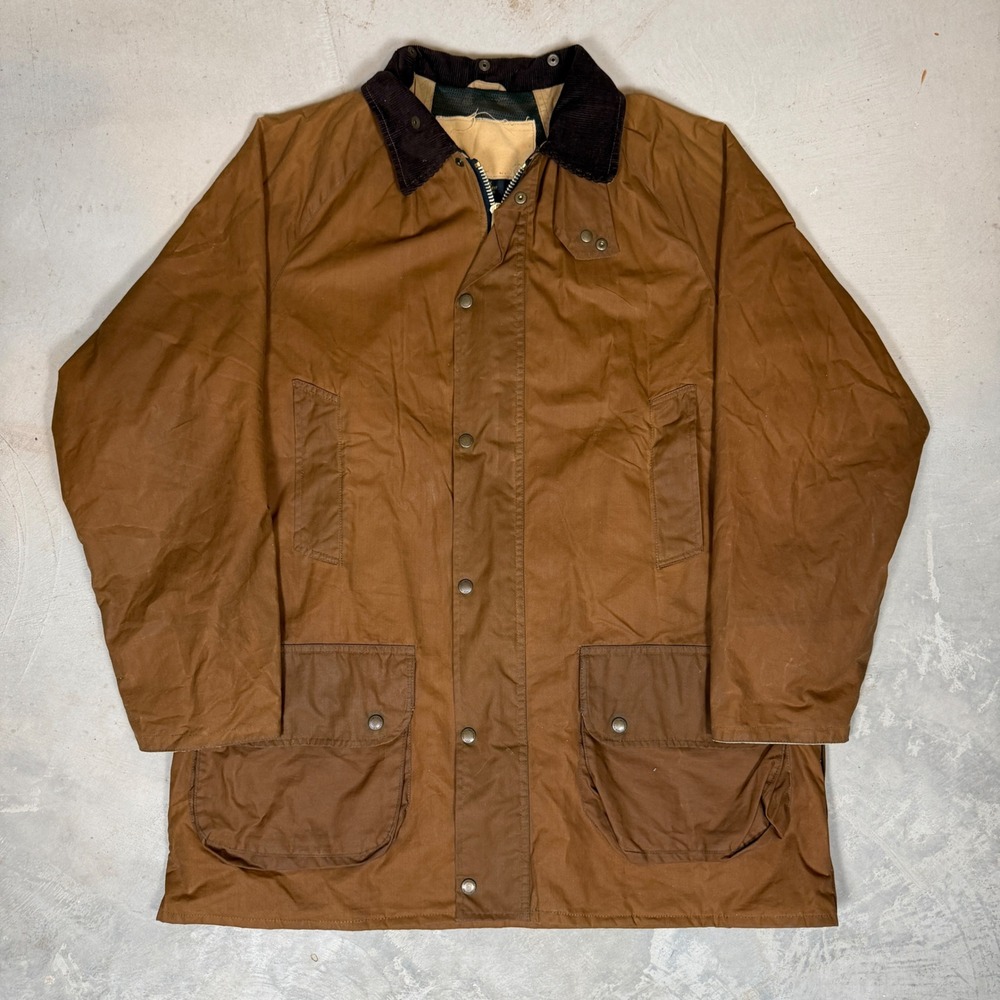 vtg Lewis Creek Waxed Cotton Field Jacket Brown Large Scotland Barn Coat Hunting